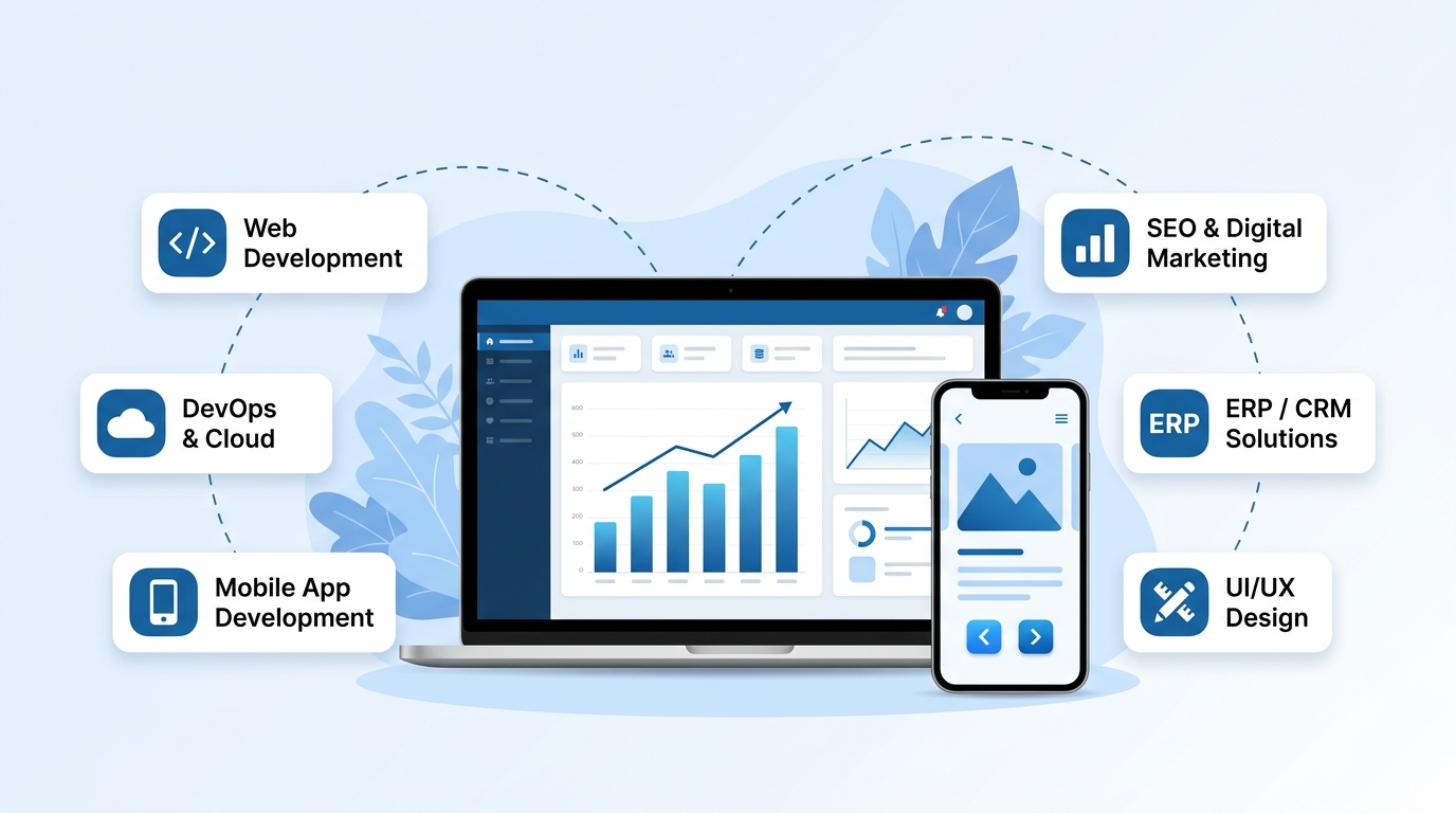 Digi Innovative Solutions – Web, Mobile, SEO, DevOps, ERP and UI/UX services illustration